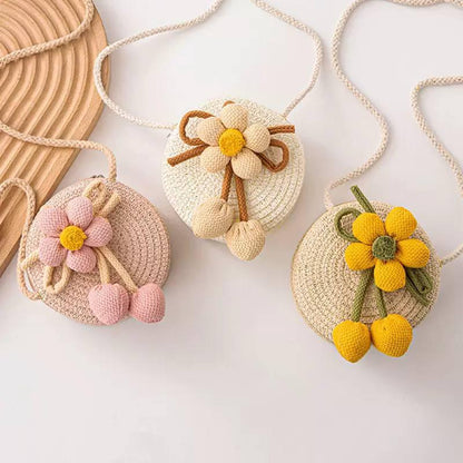 Cute Flower Design Kids Crossbody Bag – Handmade Round Sling Bag