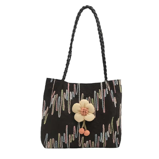 Elegant Flower Charm Shoulder Tote Bag – Stylish Women’s Handbag