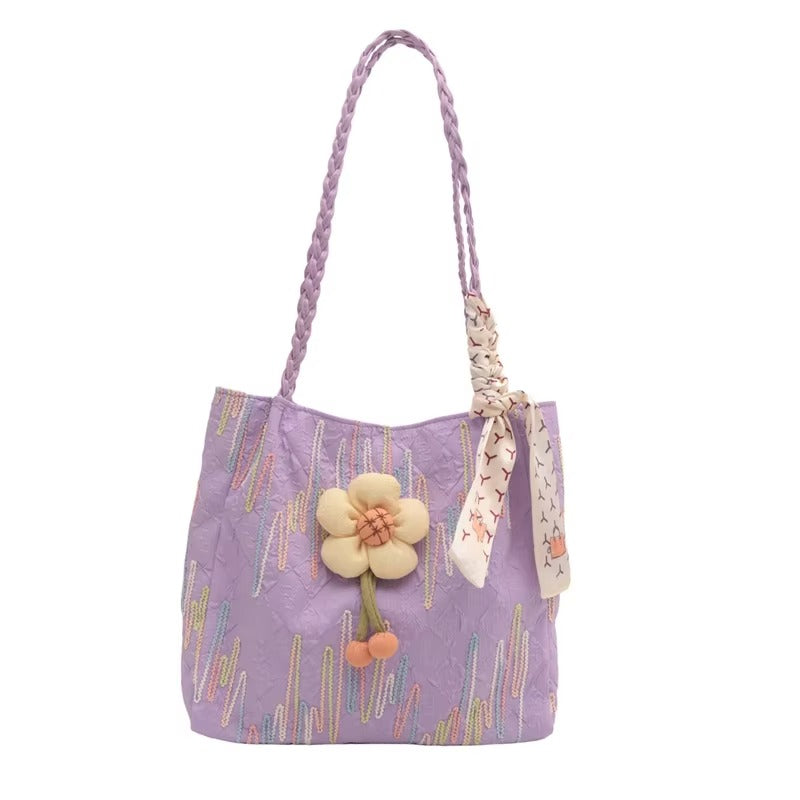 Elegant Flower Charm Shoulder Tote Bag – Stylish Women’s Handbag